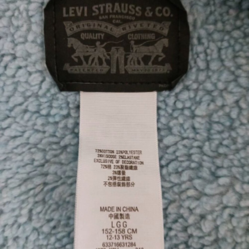 Levi's Trucker Black Jean Denim Jacket Fleece Sherpa Lined Girls 12-13 Size L - Picture 7 of 9